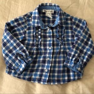 Girls Blue Plaid Long Sleeve Shirt - 18 Months